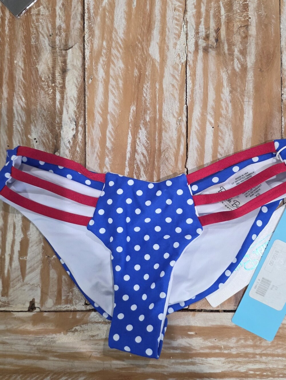 Nwt Beach Bunny Red white and blue polka Dot  bikini bottoms XS
